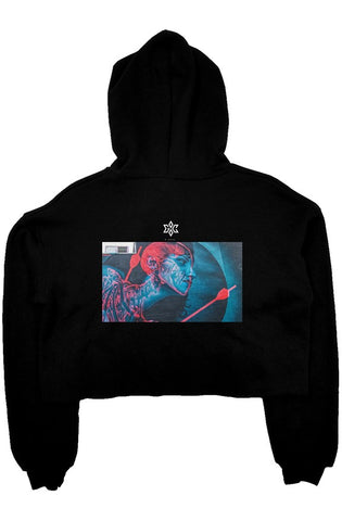 women crop fleece hoodie - black